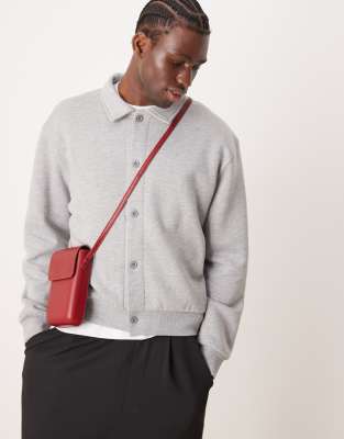 oversized boxy collared cardigan in gray heather