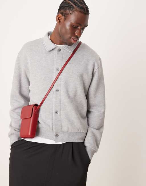 ASOS DESIGN oversized boxy collared cardigan in grey marl