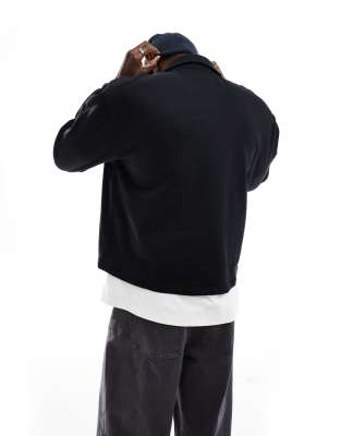 Asos Design Oversized Boxy Collared Sweatshirt In Black