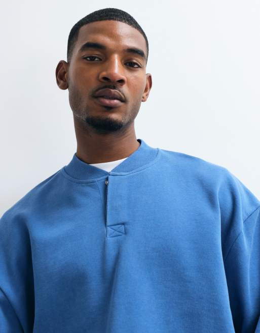 ASOS DESIGN oversized boxy concealed henley with acid wash in delft, 2 of 5