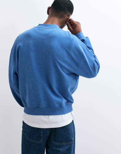ASOS DESIGN oversized boxy concealed henley with acid wash in delft, 4 of 5