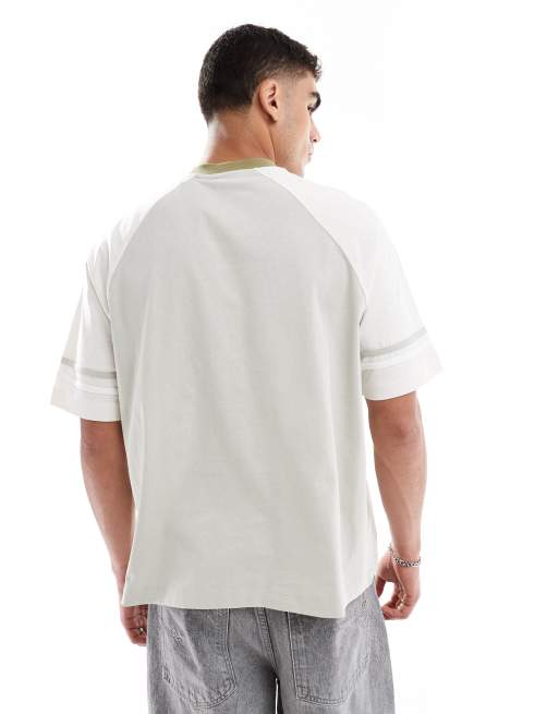 ASOS DESIGN oversized boxy contrast raglan t-shirt with tape detail in grey, 3 of 4
