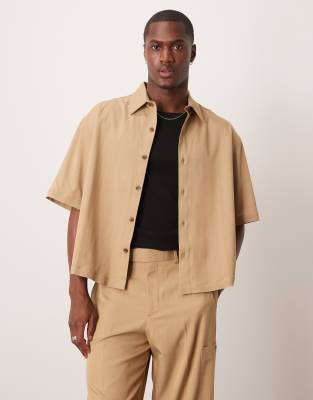 Asos Design Oversized Boxy Crop Shirt In Brown