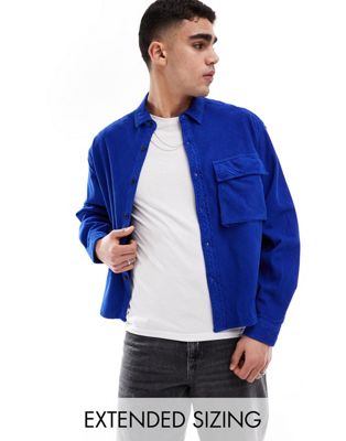 Asos Design Oversized Boxy Diagonal Cord Shirt In Cobalt Blue