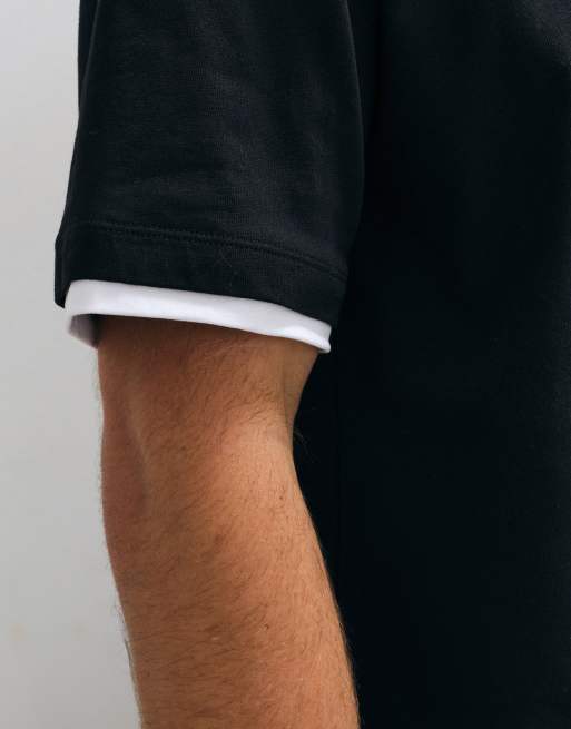 ASOS DESIGN oversized boxy double layer tshirt in black, 4 of 5