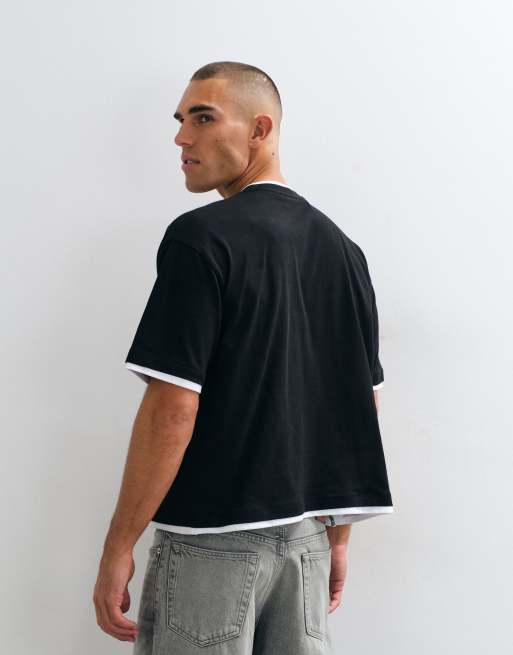 ASOS DESIGN oversized boxy double layer tshirt in black, 5 of 5