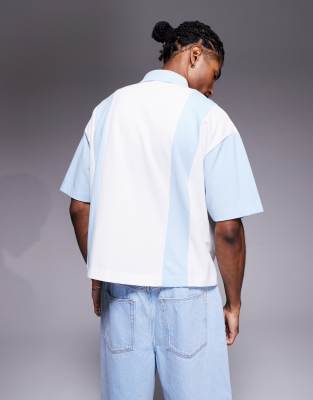 Asos Design Oversized Boxy Drop Shoulder Polo In Blue