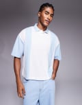 [ASOS DESIGN] ASOS DESIGN oversized boxy drop shoulder polo shirt in white blue XS WHITE