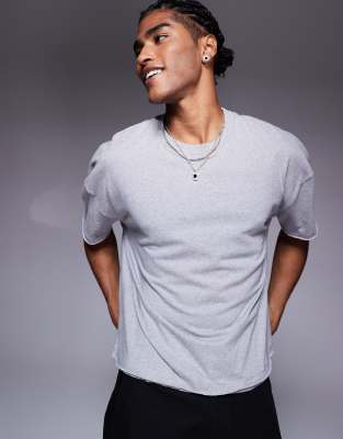 Asos Design Oversized Boxy Drop Shoulder Raw Hem T-shirt In Gray