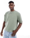 [ASOS DESIGN] ASOS DESIGN oversized boxy drop shoulder t-shirt in khaki texture-Green XL Sea spray