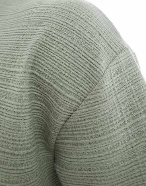 ASOS DESIGN oversized boxy drop shoulder t-shirt in khaki texture , 3 of 4