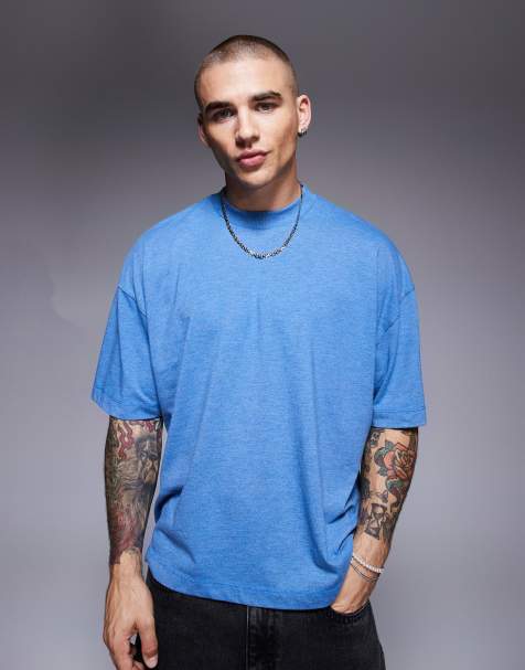 ASOS DESIGN oversized boxy drop shoulder t-shirt overdyed in blue marl - view 1