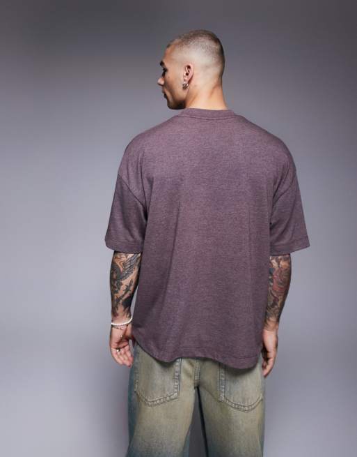 ASOS DESIGN oversized boxy drop shoulder T-shirt overdyed in burgundy heather  , 2 of 4