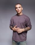 [ASOS DESIGN] ASOS DESIGN oversized boxy drop shoulder t-shirt overdyed in burgundy marl-Brown S Marron