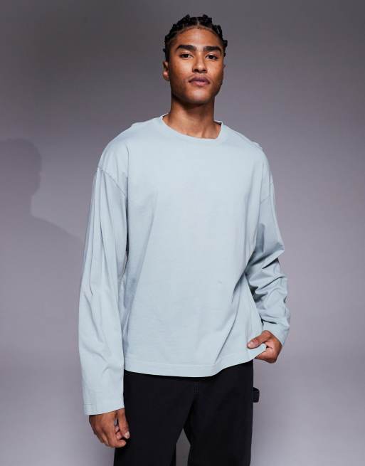 ASOS DESIGN oversized boxy dropped armholes long sleeve t-shirt in gray 