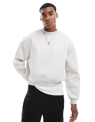 Asos Design Oversized Boxy Dropped Shoulder Scuba Sweatshirt In Heather Gray-white