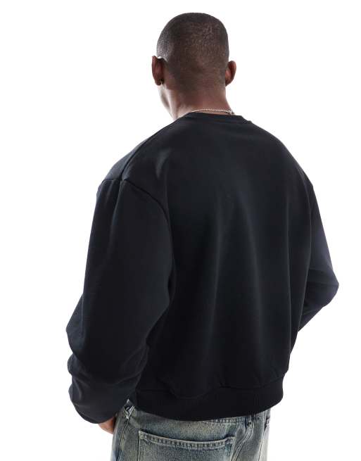 ASOS DESIGN oversized boxy dropped shoulder sweatshirt 400gsm in black, 4 of 4