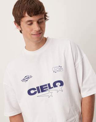 Asos Design Oversized Boxy Dropped Shoulders T-shirt With Print
