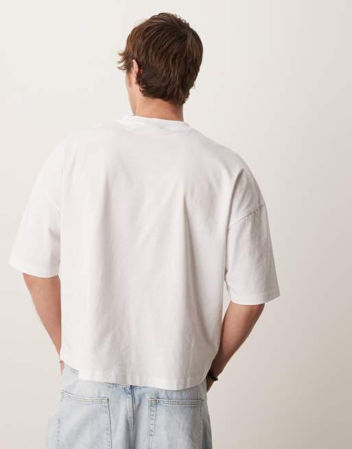 ASOS DESIGN oversized boxy dropped shoulders t-shirt with print in white