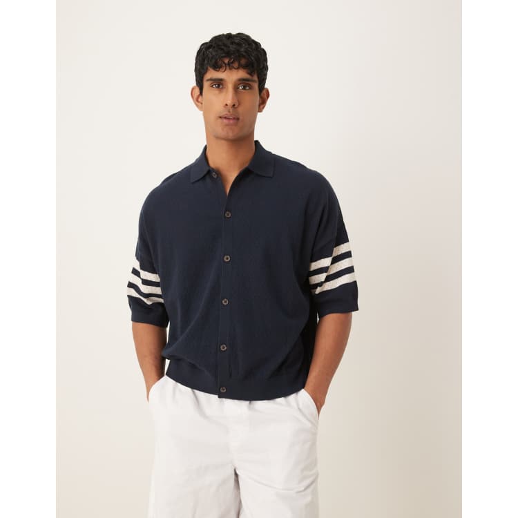 ASOS DESIGN oversized boxy fit airtex knit button down polo