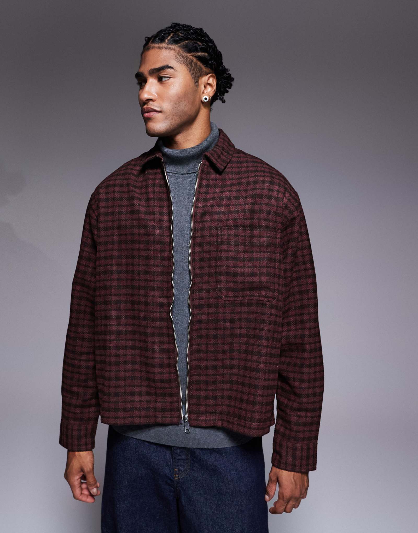 Рубашка в клетку свободного кроя от ASOS DESIGN оверсайз бордового цвета