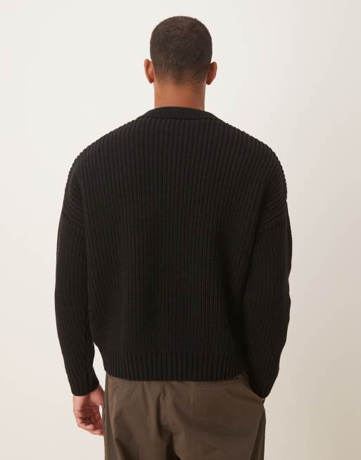 ASOS DESIGN oversized heavyweight knit button up cardigan in black