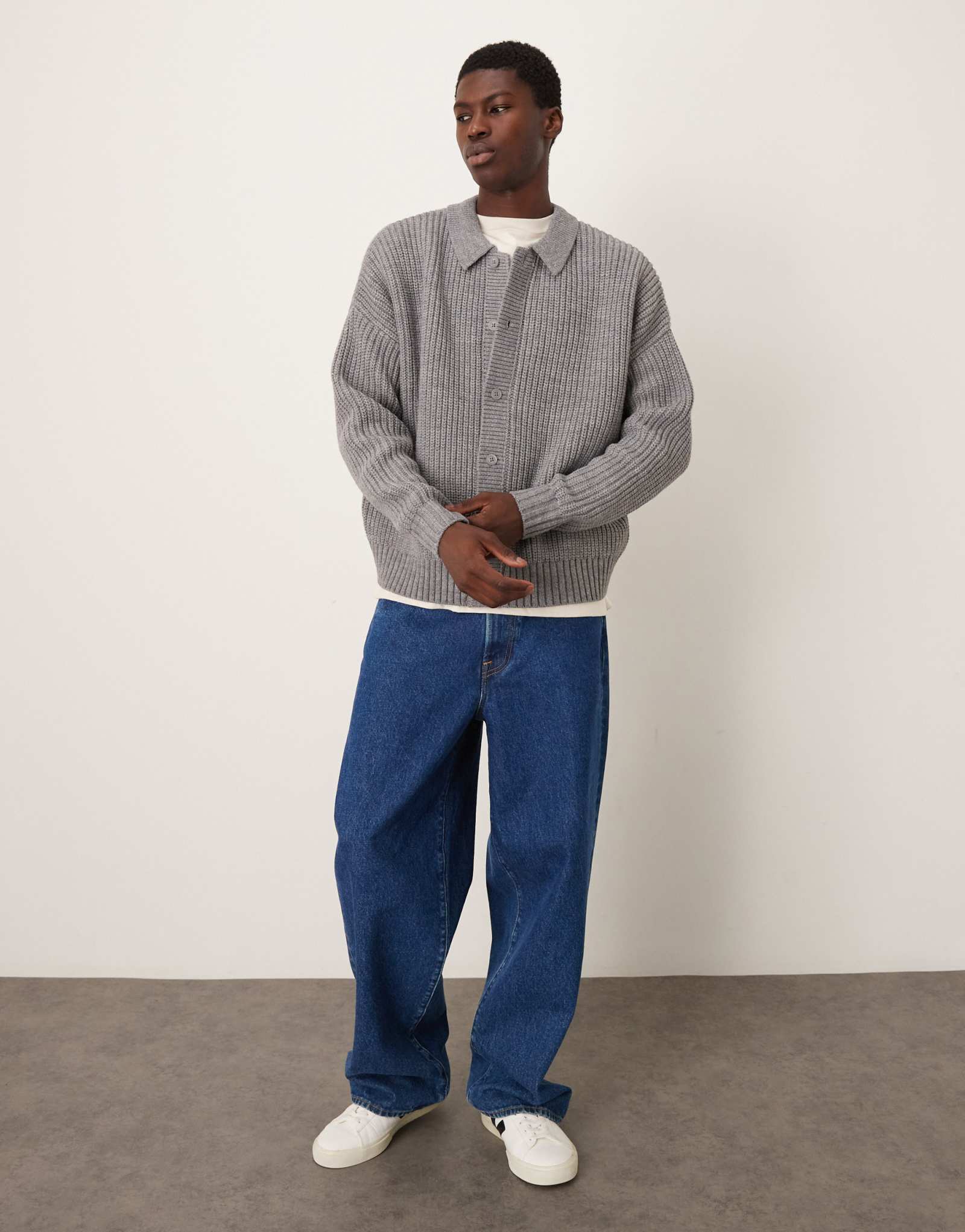 ДИЗАЙНЕРСКИЙ кардиган свободного покроя из плотной шерстяной ткани ASOS DESIGN оверсайз серого верескового оттенка