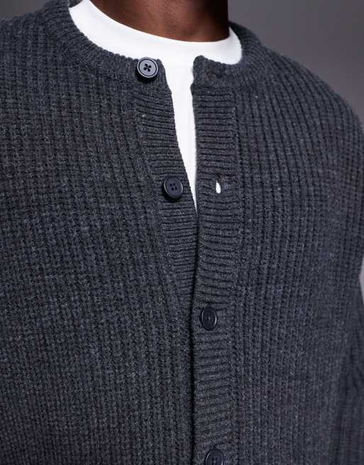 ASOS DESIGN oversized boxy fit heavyweight knitted crew neck cardigan in charcoal marl, 5 of 5