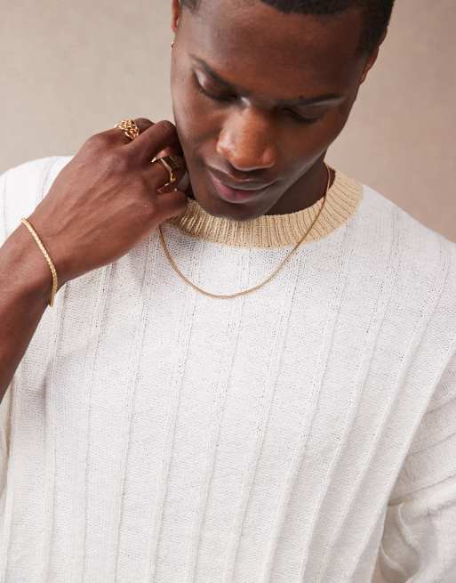 ASOS DESIGN oversized boxy fit heavyweight texture ribbed knitted crew neck t-shirt in ecru, 2 of 4