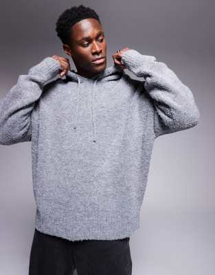 Asos Design Oversized Boxy Fit Knit Boucle Hoodie In Stone-neutral