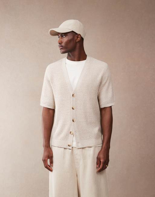 ASOS DESIGN oversized boxy fit knit cardigan in beige