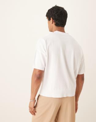 Asos Design Oversized Boxy Fit Knit Cotton Button Up Polo Shirt In White
