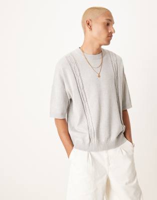 Asos Design Oversized Boxy Fit Knit Crew Neck T-shirt With Embroidery Detail