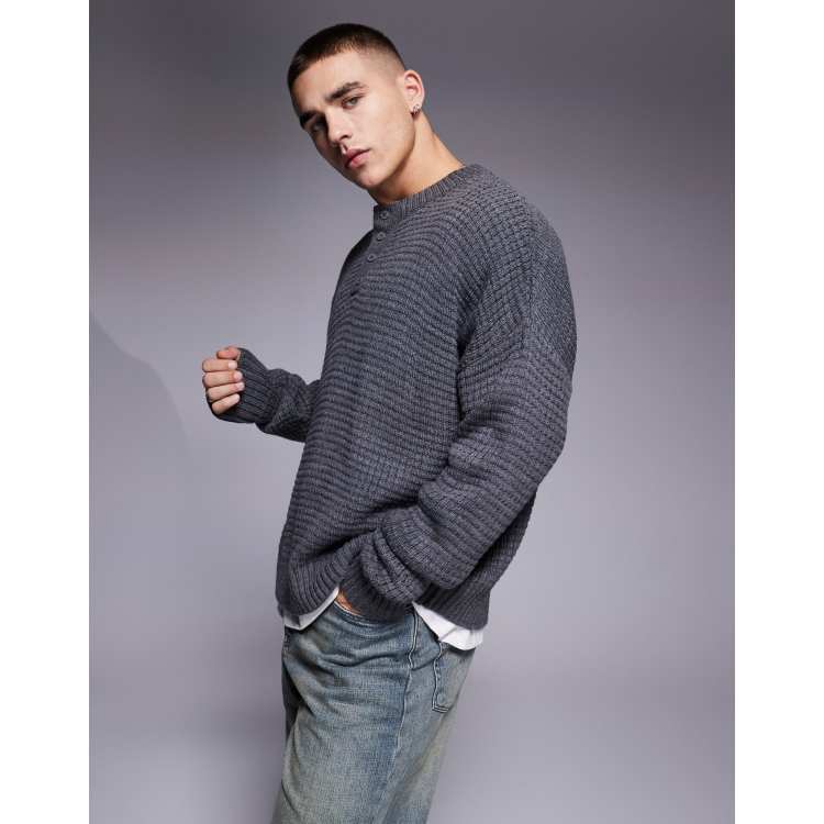 ASOS DESIGN oversized boxy fit knit henley neck sweater with