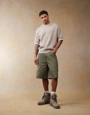 Asos Design Oversized Boxy Fit Knit Pique Crew Neck T-shirt In Neutral