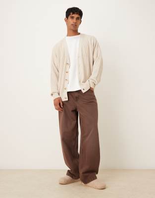 Asos Design Oversized Boxy Fit Knitted Cardigan In Neutral