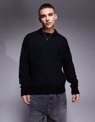 ASOS DESIGN ASOS DESIGN oversized boxy fit knitted crew neck jumper in navy