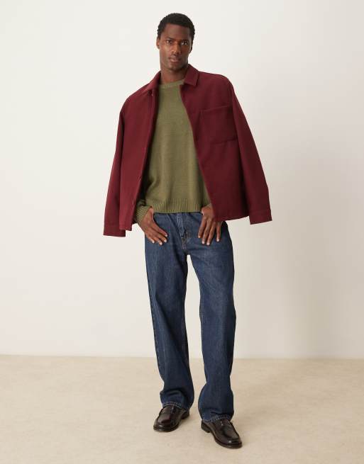 ASOS DESIGN oversized boxy fit knitted crew neck jumper with rib sleeves in khaki, 4 of 4