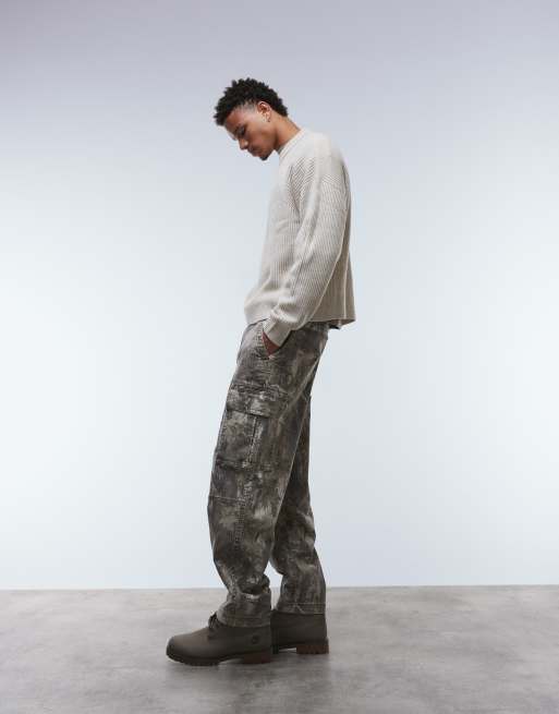 ASOS DESIGN oversized fisherman rib knit sweater in heathered stone