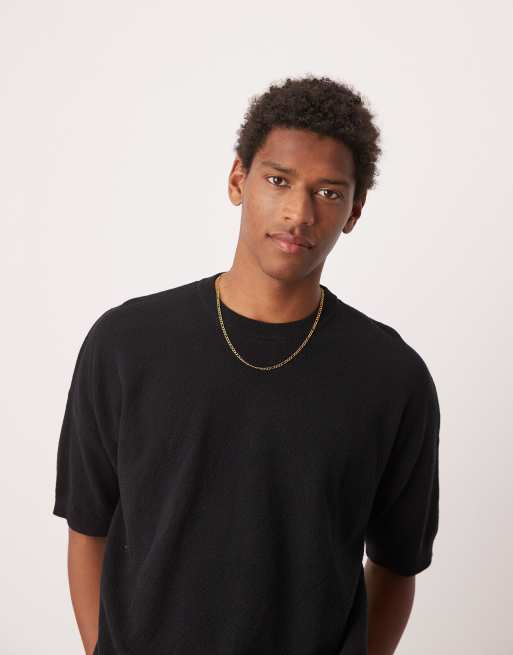 ASOS DESIGN oversized boxy fit knitted pique texture t-shirt in black