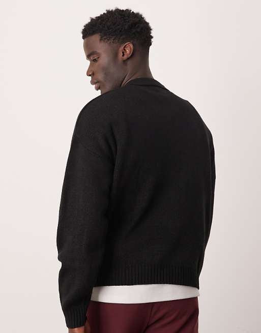 ASOS DESIGN oversized boxy fit knitted polo sweater with ASOS DESIGN oversized boxy fit knitted polo sweater with