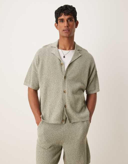 ASOS DESIGN oversized boxy fit knitted revere neck polo shirt in blue (part of a set)