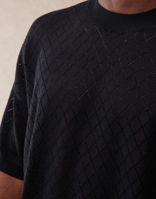 ASOS DESIGN OVERSIZED BOXY FIT POINTELLE KNIT T-SHIRT WITH ARGYLE PATTERN 