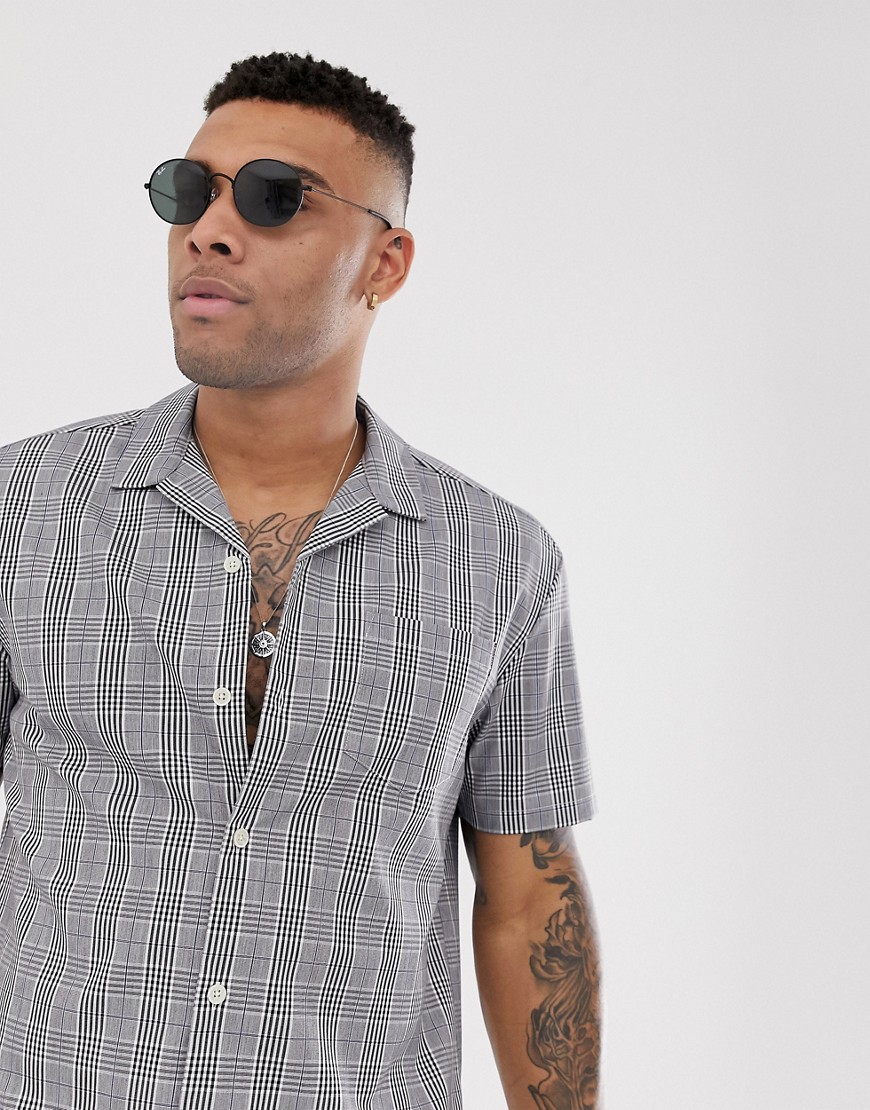 ASOS DESIGN oversized boxy fit shirt in prince of wales check-Grey