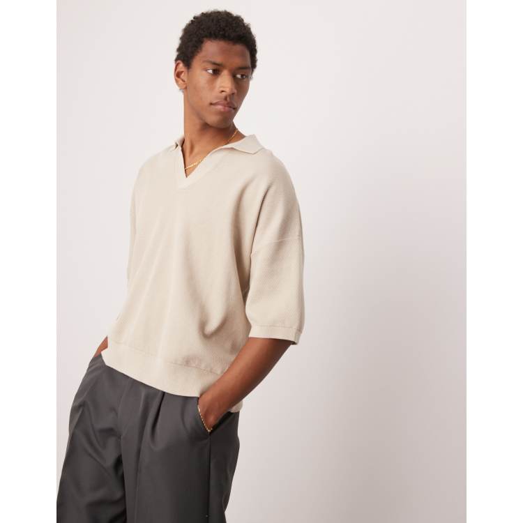 ASOS DESIGN oversized boxy fit textured knit notch neck polo