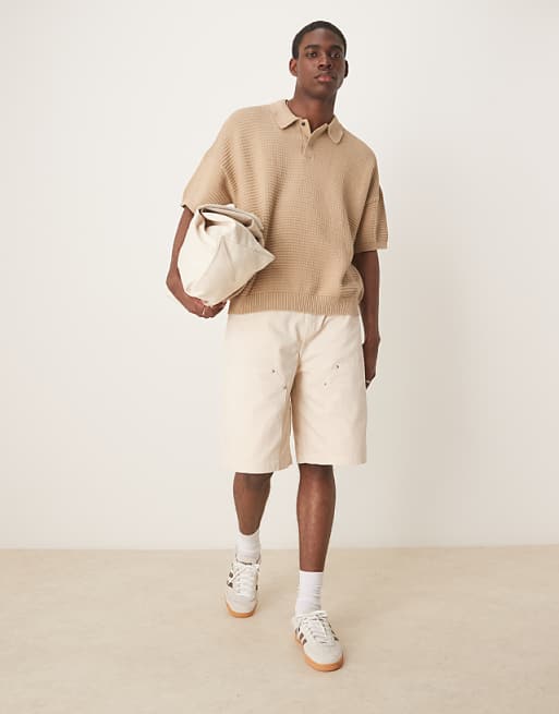 ASOS DESIGN oversized boxy fit textured knit polo shirt in ASOS DESIGN oversized boxy fit textured knit polo shirt in