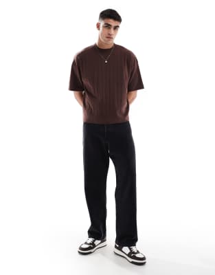 Asos Design Oversized Boxy Fit Textured Rib T-shirt In Brown