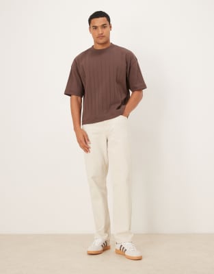 Asos Design Oversized Boxy Fit Textured Rib T-shirt In Purple