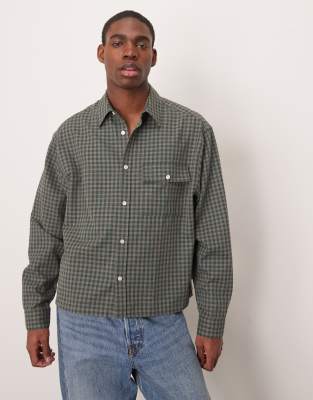 ASOS DESIGN oversized boxy flannel shirt in blue and grey check - GREY