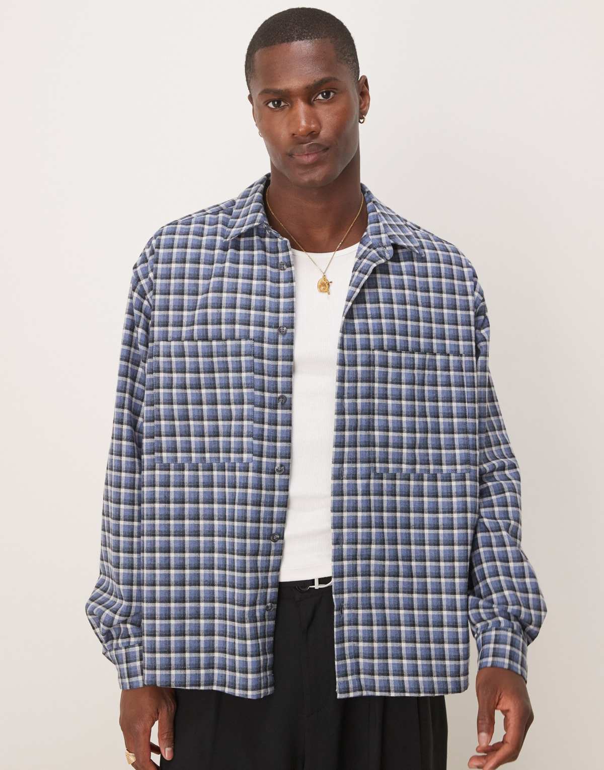 ASOS DESIGN oversized boxy flannel shirt in blue check